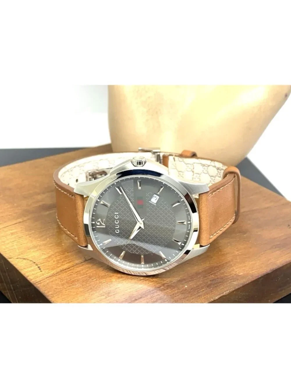 Gucci Men's Watch YA126302 G-Timeless Swiss Quartz Gray Dial Brown Leather 40mm
